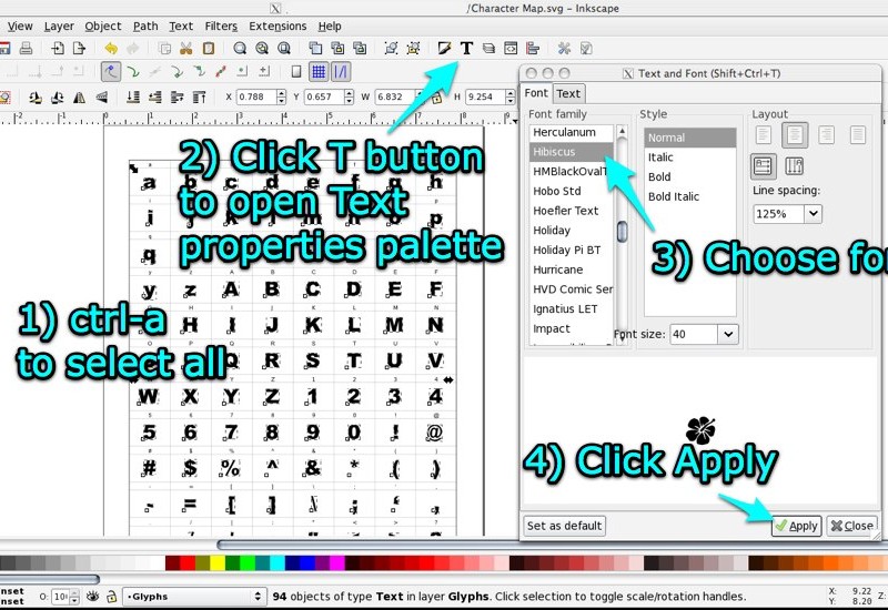 Character map templates for Inkscape and Illustrator