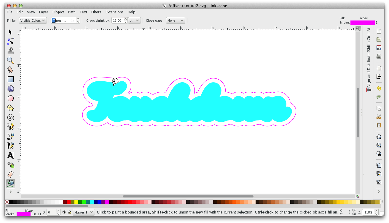 simplest offset text in inkscape